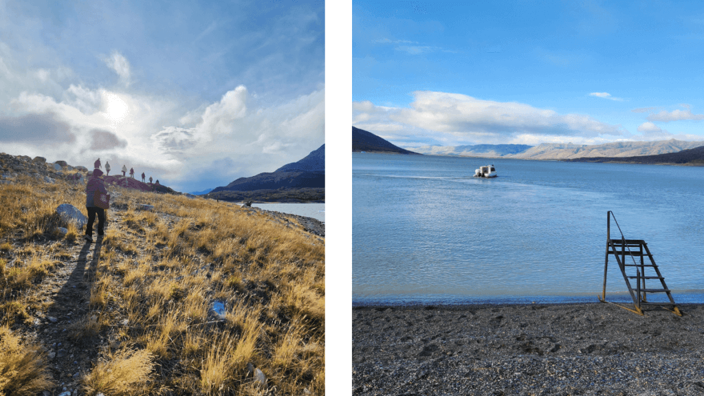 Passeio Glaciar Sur Pioneers no Parque Nacional Los Glaciares, combinando trilhas por áreas intocadas e navegação pelo Lago Argentino até o Braço Sul do Glaciar Perito Moreno.